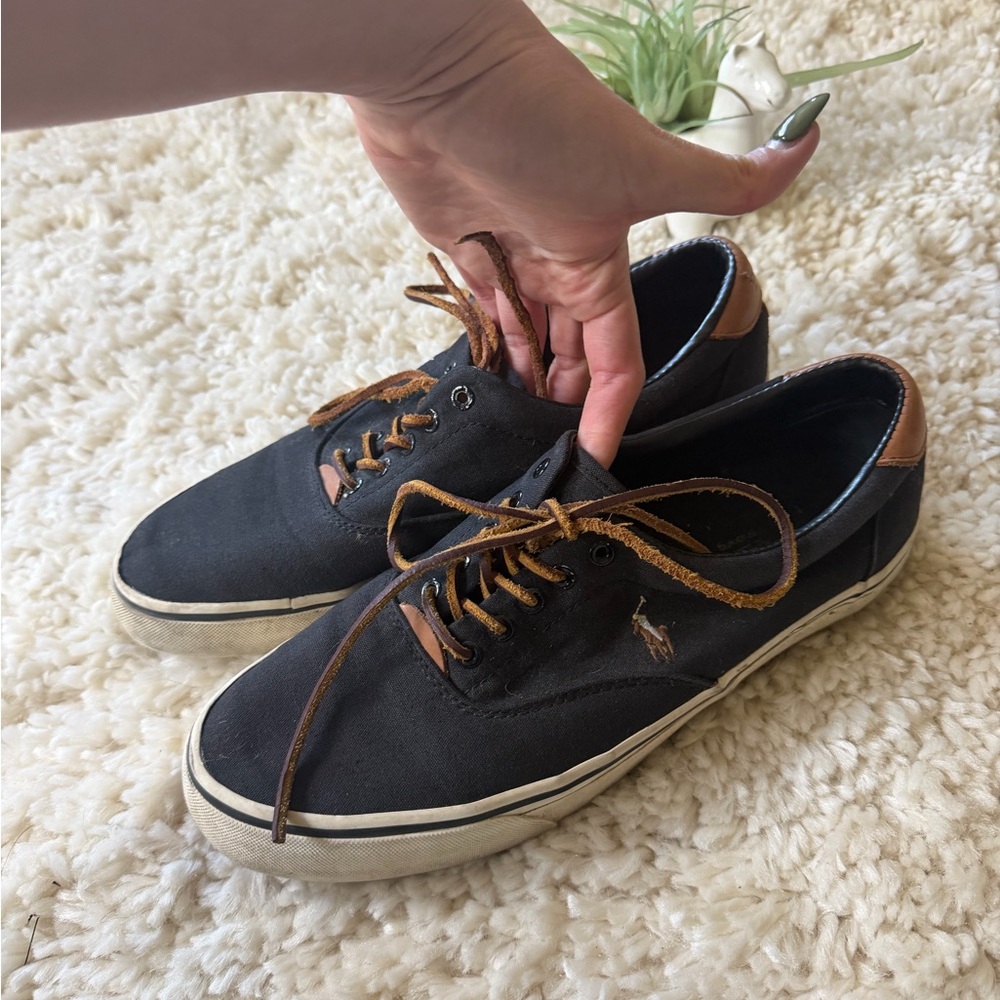 Polo by Ralph Lauren Thurton men’s Black Canvas Sneakers with Brown Accents